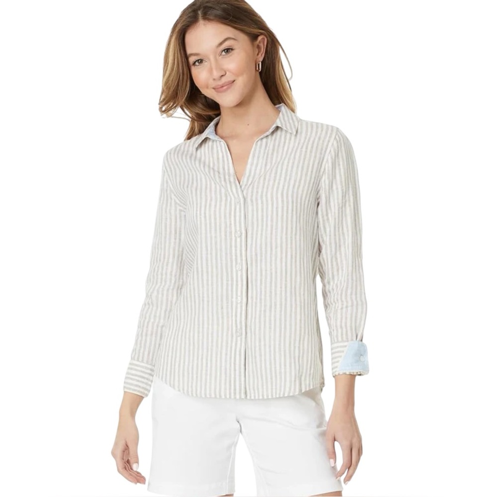 Tommy Bahama Long Sleeve Ocean Surf Stripe Shirt Pure Khaki Size XL